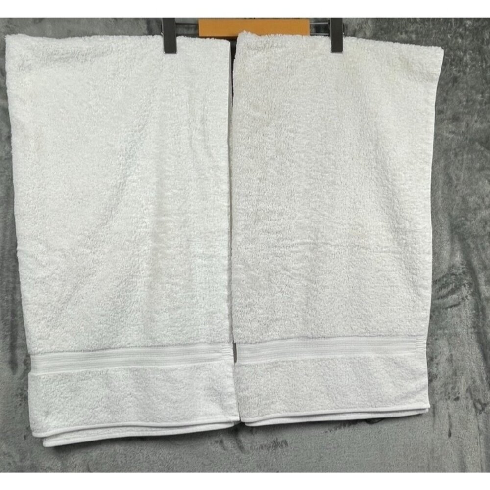 (2) Ralph Lauren Sanders Cotton 27x50 Solid 2 Piece Towel White Made in USA VTG